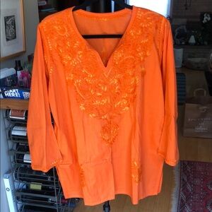 Multicolored Embellished Tunic Top with Three-Quarter Sleeves